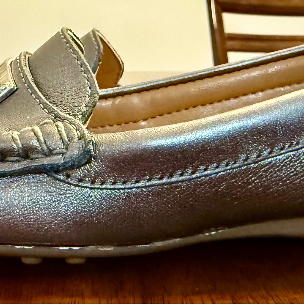 Coach Silver Leather Loafers with Silver Accent - Picture 3 of 6